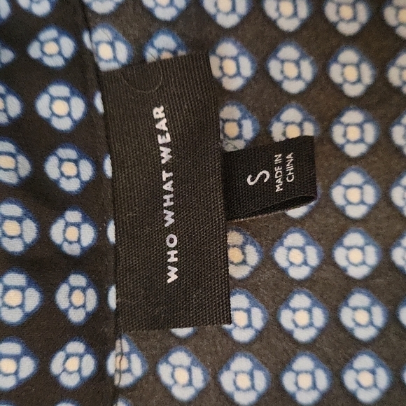 WHO WHAT WEAR Navy Geometric Floral Chest Ruffle Edwardian Castlecore Shirt - Picture 7 of 10